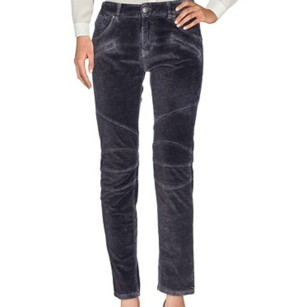 Balmain Steel Grey Corduroy Moto Skinny Jeans 26